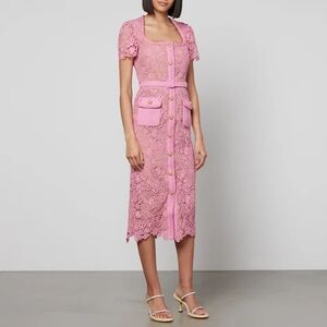 Self-Portrait Guipure Pink Lace Midi Dress